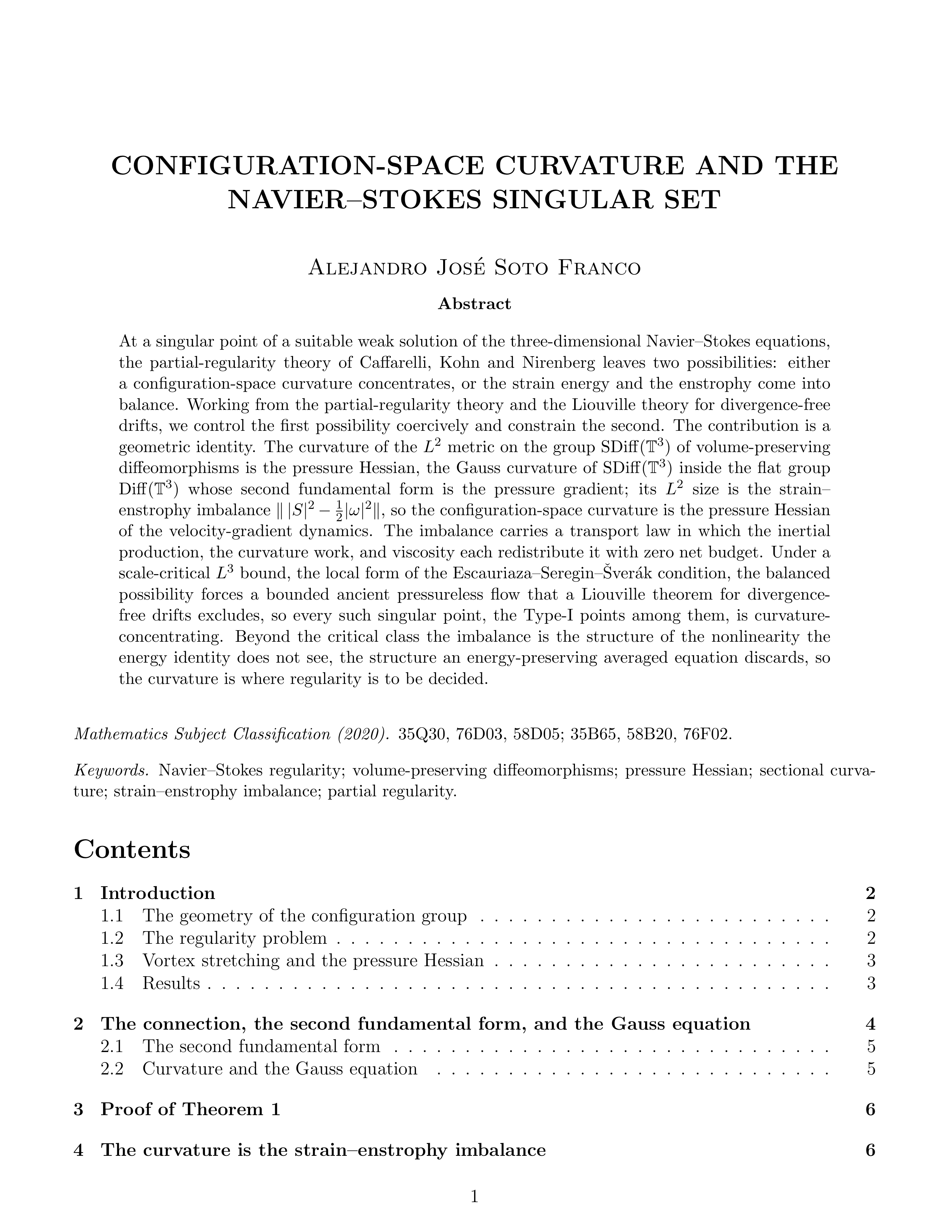First page of Configuration-Space Curvature and the Navier–Stokes Singular Set
