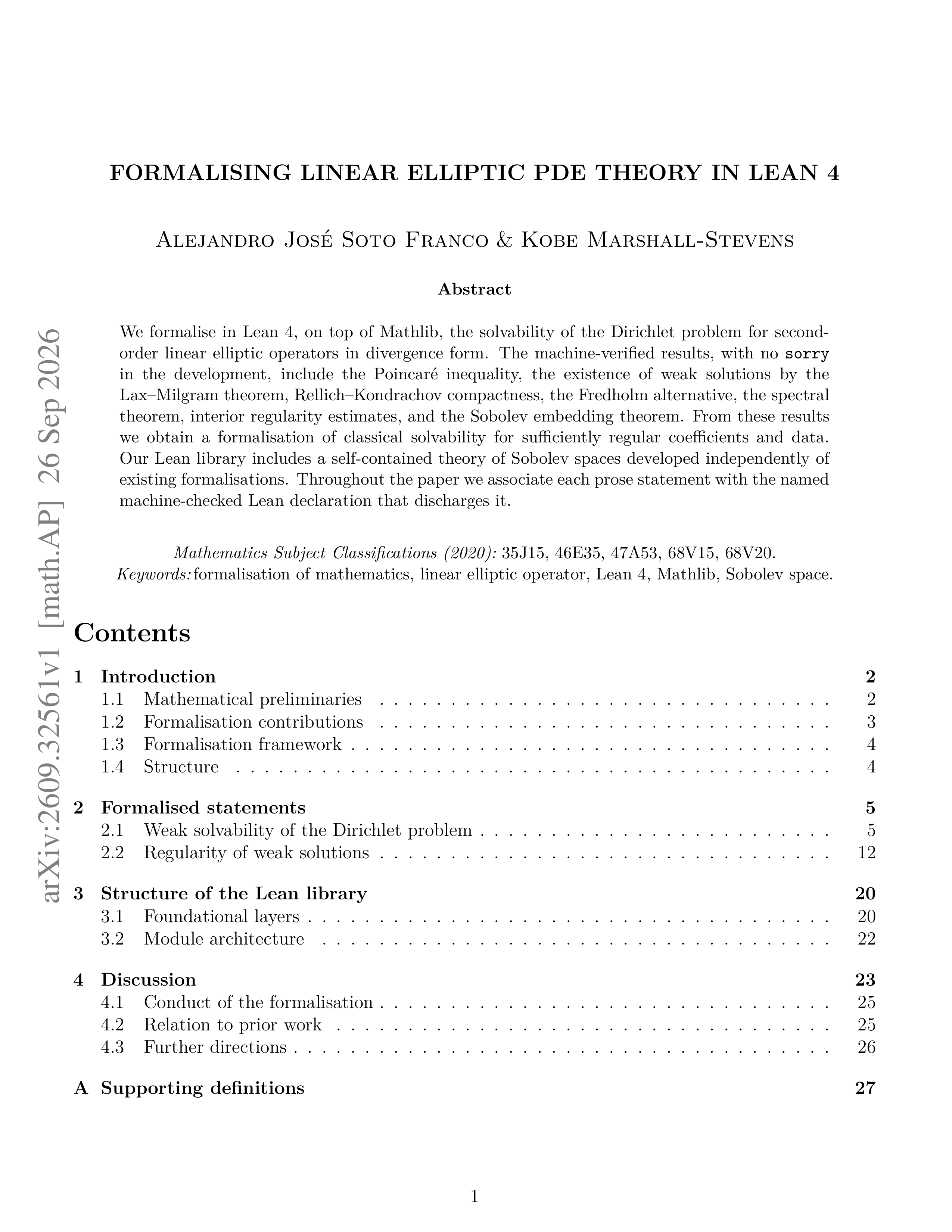 First page of Formalising Linear Elliptic PDE Theory in Lean 4